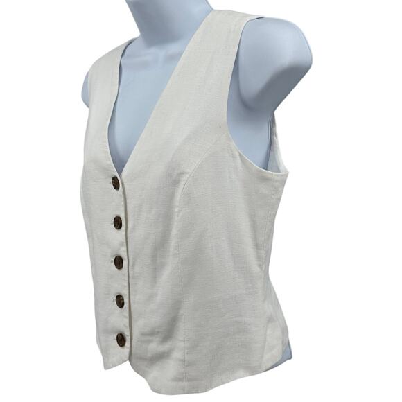 J.Crew Button Front Linen Blend Vest 6 White Sleeveless V-Neck Breathable Lined - Picture 6 of 11